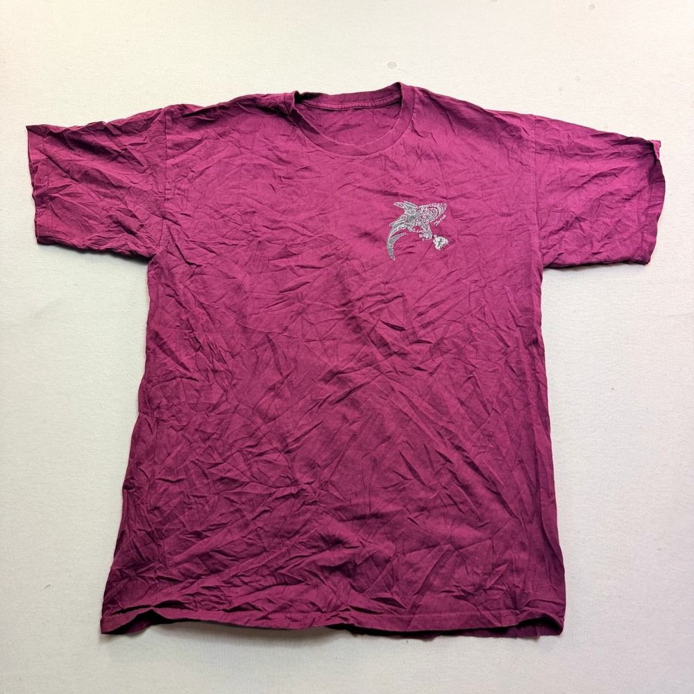 Hawaii Graphic T-Shirt Women Large Burgundy Excellent Tribal Shark Short Sleeve